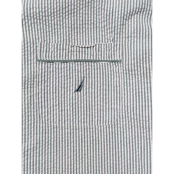 Nautica Green Striped Short Sleeve Seersucker Pajama Top Sleep Shirt Size L - Picture 4 of 13